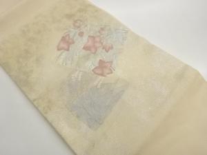 絽綴れ色紙に花葉模様織出し名古屋帯